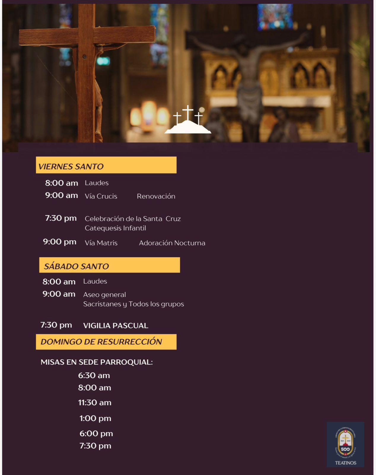 Semana santa 2026: Horarios de Celebraciones