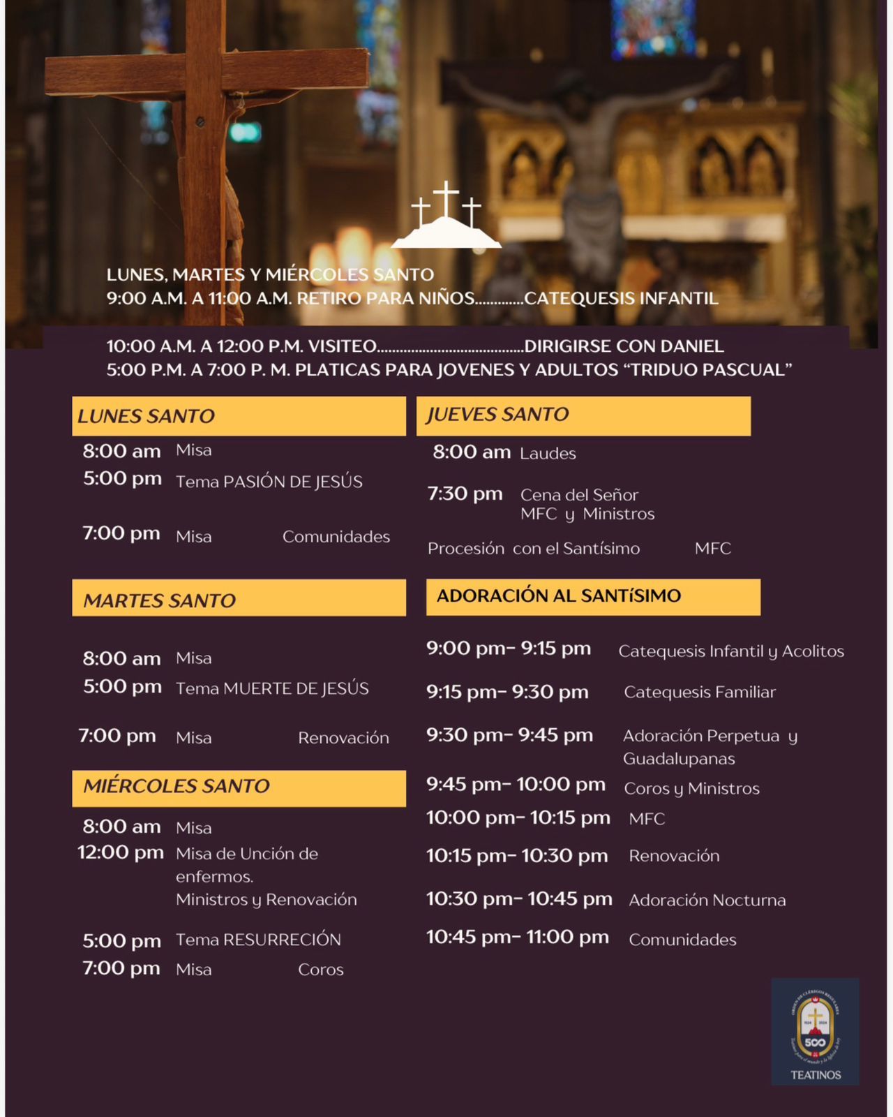 Semana santa 2026: Horarios de Celebraciones